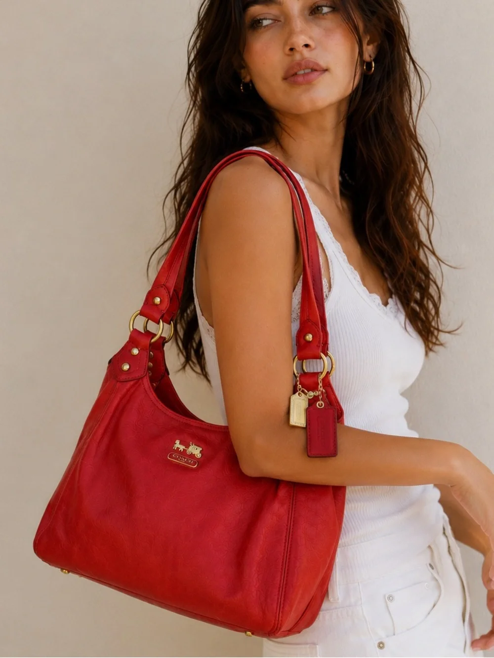Vintage Y2K Coach Madison Maggie Cinnamon Red Leather Shoulder Bag